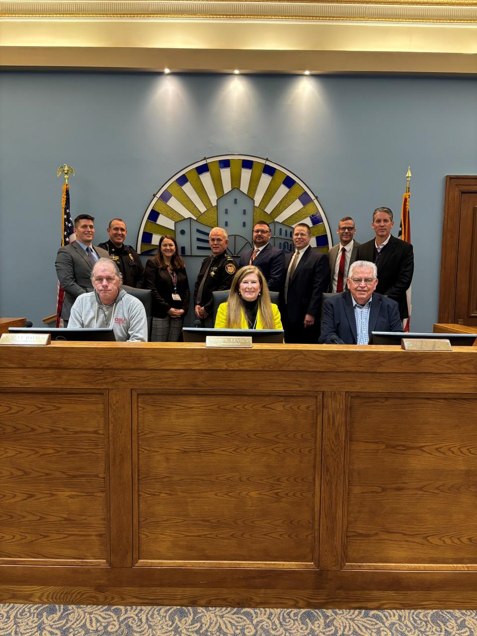 Local leaders across Fairfield County join County Commissioners during the signing ceremony for the School Threat Assessment and Response Protocol Community Partner 
Statement of Support