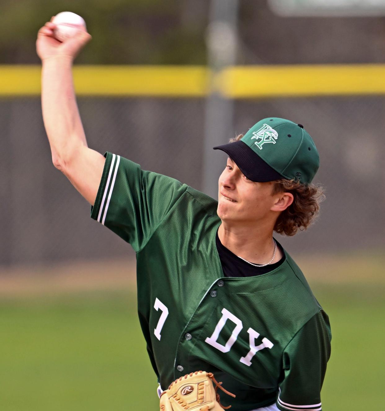 Dennis-Yarmouth starter Trey McPherson delivers against Sandwich.