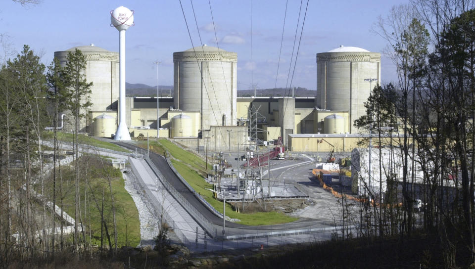 FILE - This Saturday, Jan. 8, 2005 file photo shows Oconee Nuclear Station in Seneca, S.C. A driver tried to crash through the exit gates of a South Carolina nuclear plant Thursday, Nov. 2, 2023 about an hour after security asked the same car to leave when it tried to enter, authorities said.(AP Photo/Mary Ann Chastain, File)