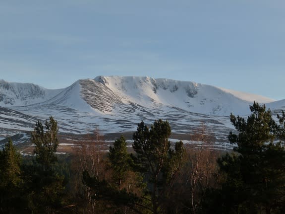 Snow blankets Scotland's Cairngorm Mountains.