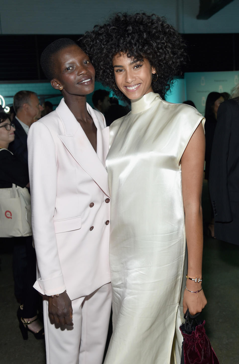 <p>Models Achok Majak and Imaan Hammam at the Tiffany & Co. party. (Photo by Jamie McCarthy/Getty Images for Tiffany & Co.) </p>