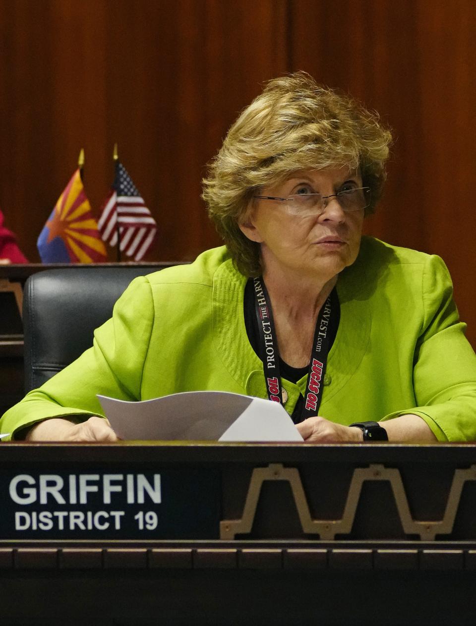 Rep. Gail Griffin listens to legislation at the Arizona state Capitol in Phoenix on March 21, 2023.