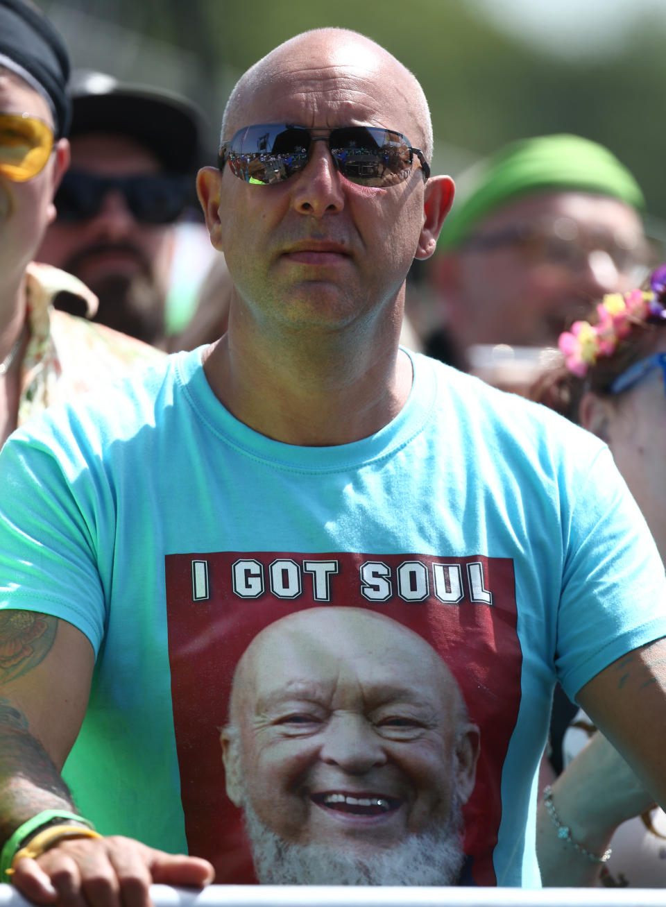 The crowd watching Bjorn Again on the Pyramid Stage during the Glastonbury Festival, at Worthy Farm in Pilton, Somerset.