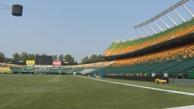 The Edmonton Elks sold about half of the full 55,000 seating capacity at Commonwealth Stadium, as of Thursday afternoon.  (Nathan Gross/CBC - image credit)