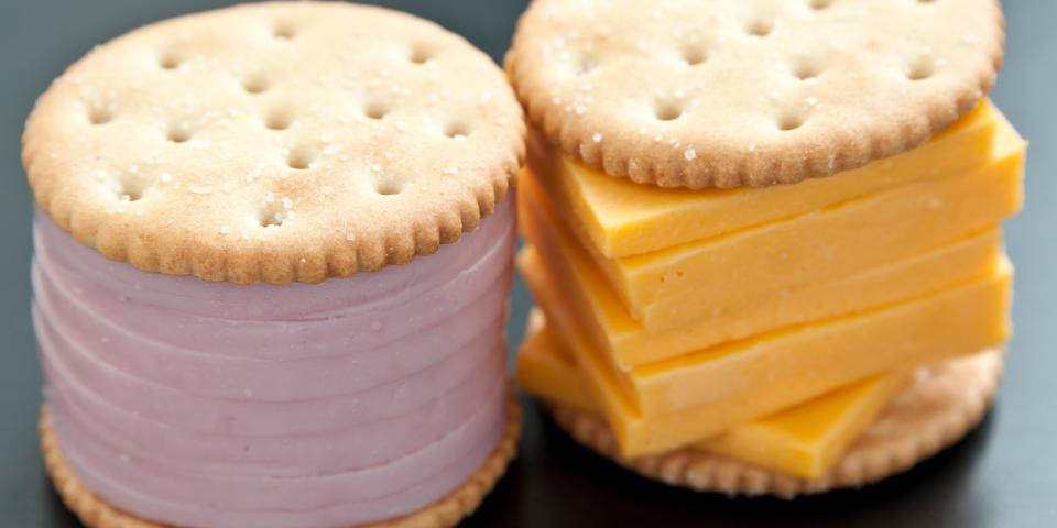 Ham and cheese cracker sandwiches.