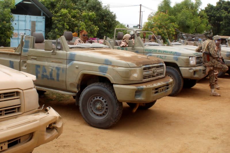 Captured vehicles belonging to FACT rebels are pictured in N'Djamena