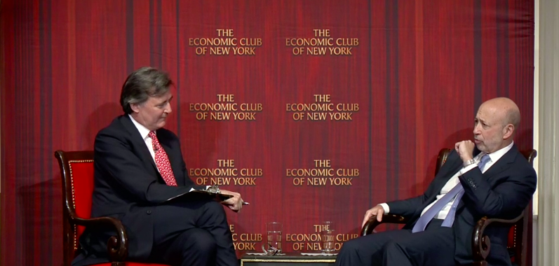 Lloyd Blankfein speaks at the Economic Club of New York.