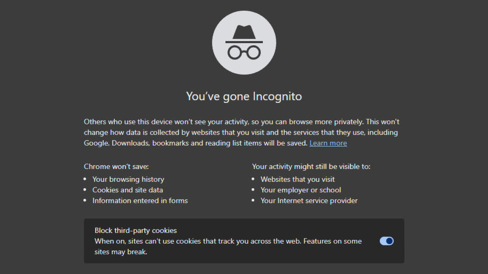 google incognito mode screenshot