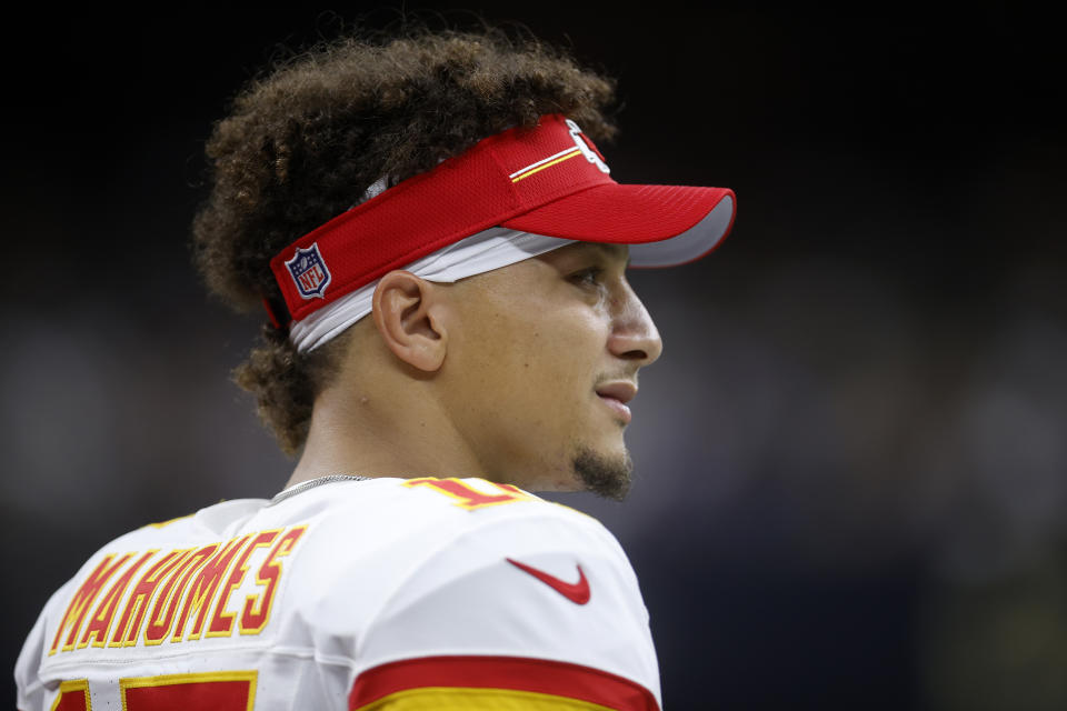 NEW ORLEANS, LOUISIANA – AUGUST 13: Patrick Mahomes #15 of the Kansas City Chiefs looks on during a preseason game against the New Orleans Saints at Caesars Superdome on August 13, 2023 in New Orleans, Louisiana. (Photo by Chris Graythen/Getty Images)