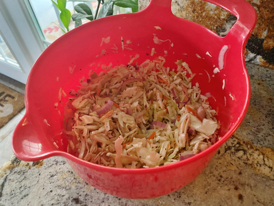 For the slaw in my Ronto Wraps, I used Clark's time-saving hack of purchasing store-bought slaw mix. (Terri Peters)