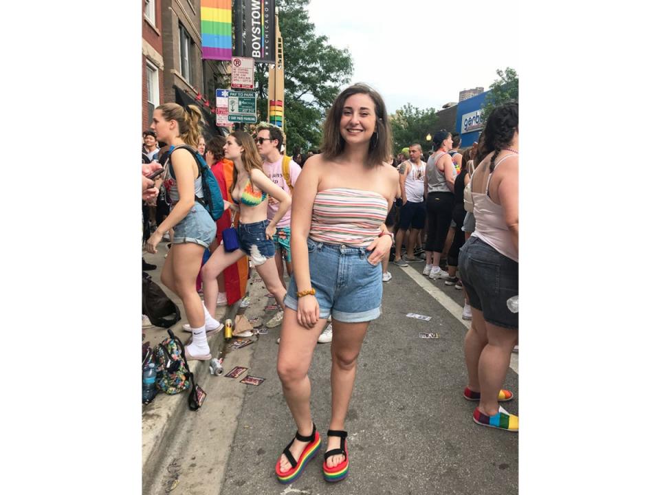 Slide image of Rachel at Chicago Pride parade 4x3