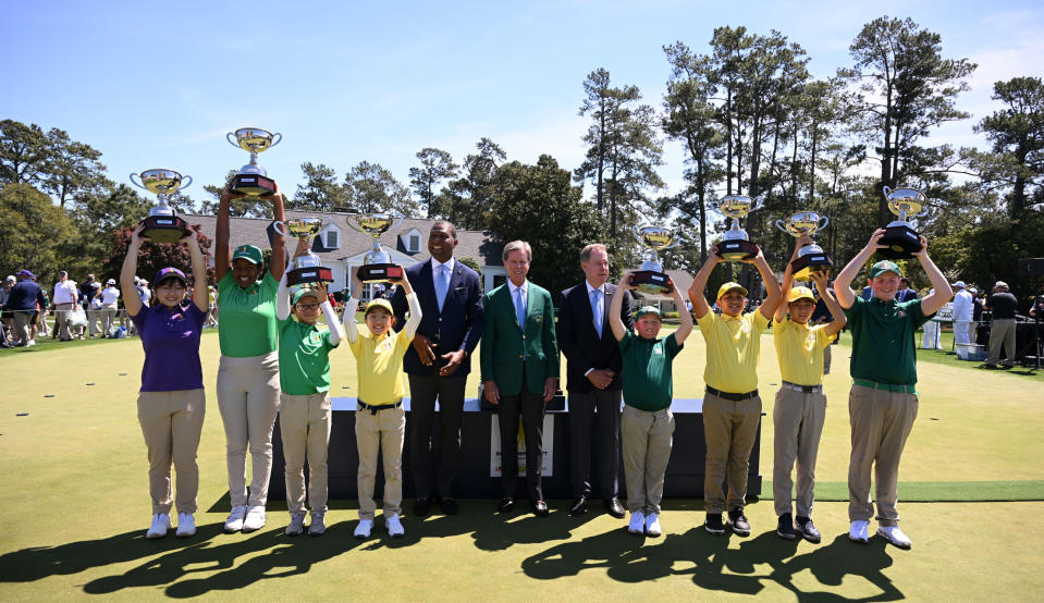 Ridley with the winners of the Augusta National Drive, Chip And Putt Championship