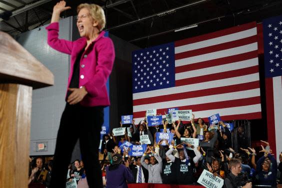 Elizabeth Warren speaks at Clark Atlanta University in November this year (Getty)