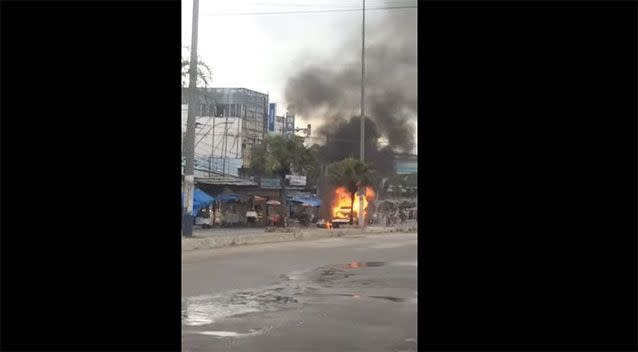 The initial car fire in Rio. Source: YouTube