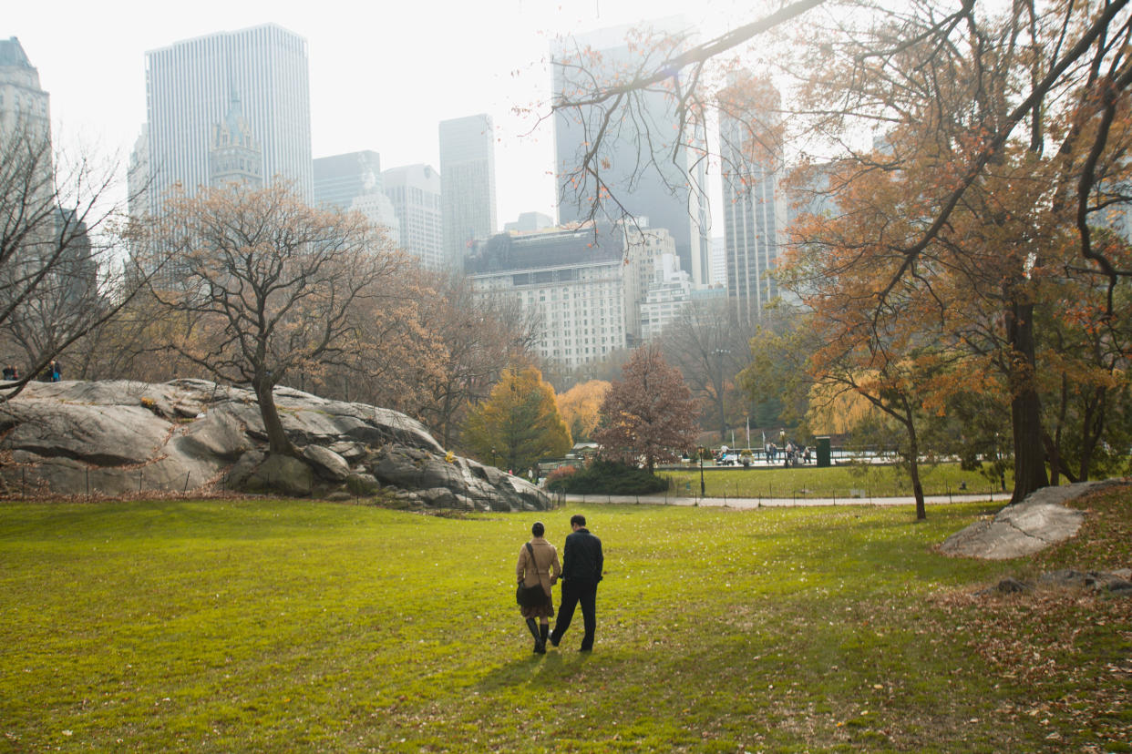 USA, New York, young couple walking in Central Park