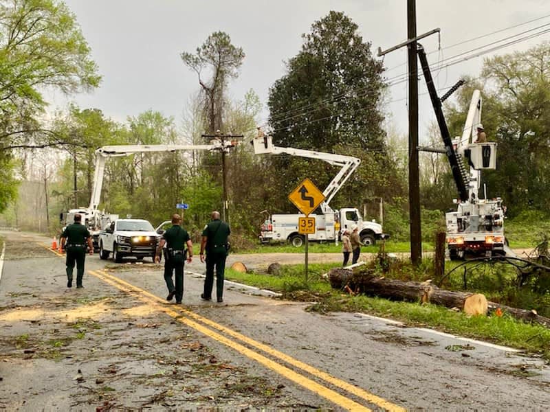 One person is dead and another was transported to the hospital after a tree fell on the vehicle during the storm in the area near Crump and Coach roads. LCSO was still on the scene at 6:15 p.m.