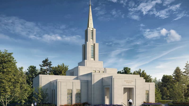 An artist’s rendering of the Oslo Norway Temple, released by The Church of Jesus Christ of Latter-day Saints on May 1, 2023.