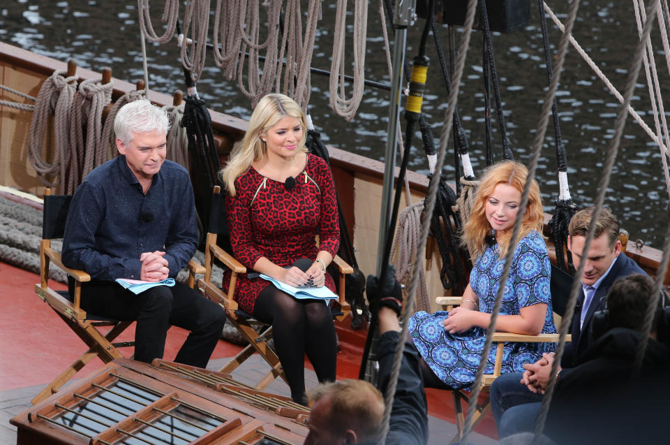 Phillip Schofield and Holly Willoughby filming at This Morning's original Liverpool dock location celebrating the show's silver anniversary.