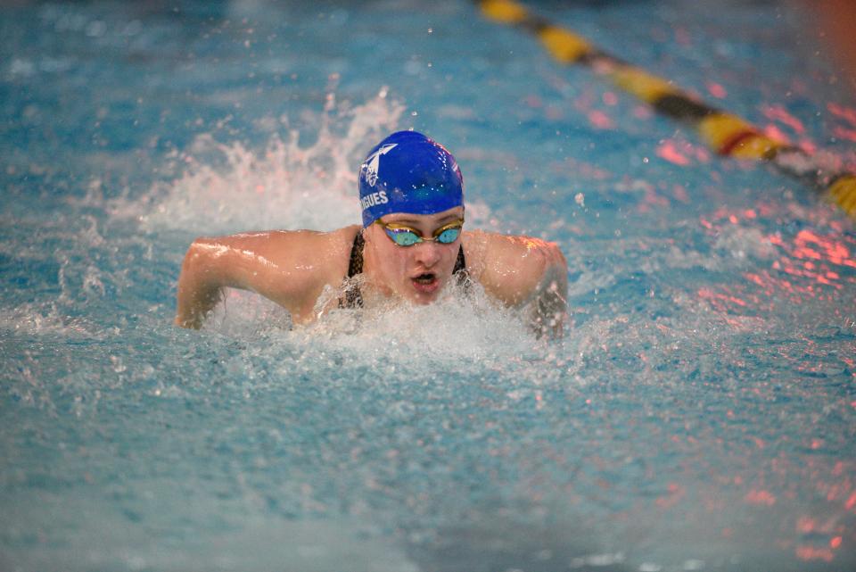 Big North Freedom Swimming Championships at Hackensack High School on Thursday, February 3, 2022. Sarah Rodrigues, of Wayne Valley, in the girls 200 yard IM.  