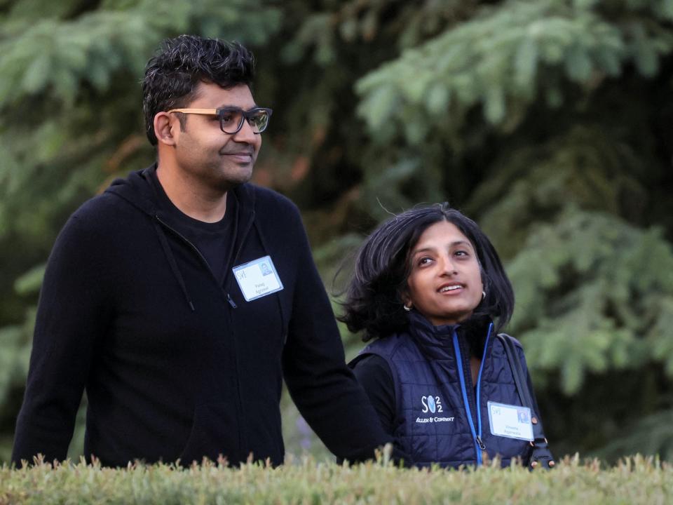 Parag Agrawal and wife walk together at Sun Valley conference