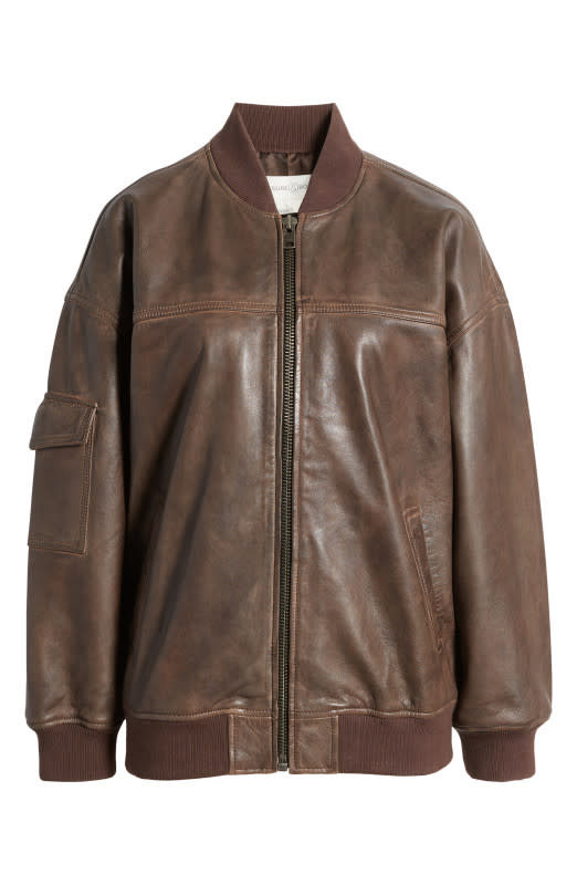 <p>Treasure & Bond Leather Bomber Jacket, <s>$359</s> $240, <a href="https://howl.me/cmCUKBs73NS" rel="nofollow noopener" target="_blank" data-ylk="slk:available here;elm:context_link;itc:0;sec:content-canvas" class="link ">available here</a></p>