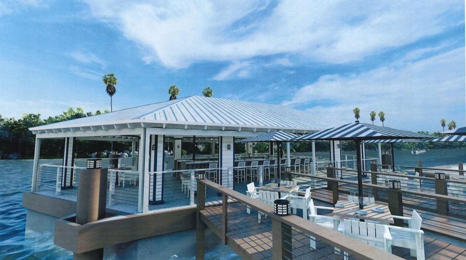 An artist's rendering of the new floating bar at Waterway Cafe in Palm Beach Gardens. The popular restaurant will closed Aug. 20 for renovations that are expected to take between six and nine months.