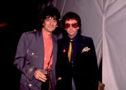 Ron Wood of the Rolling Stones and Phil Spector on 10/12/89 in Los Angeles, Ca. (Photo by Paul Natkin/WireImage)