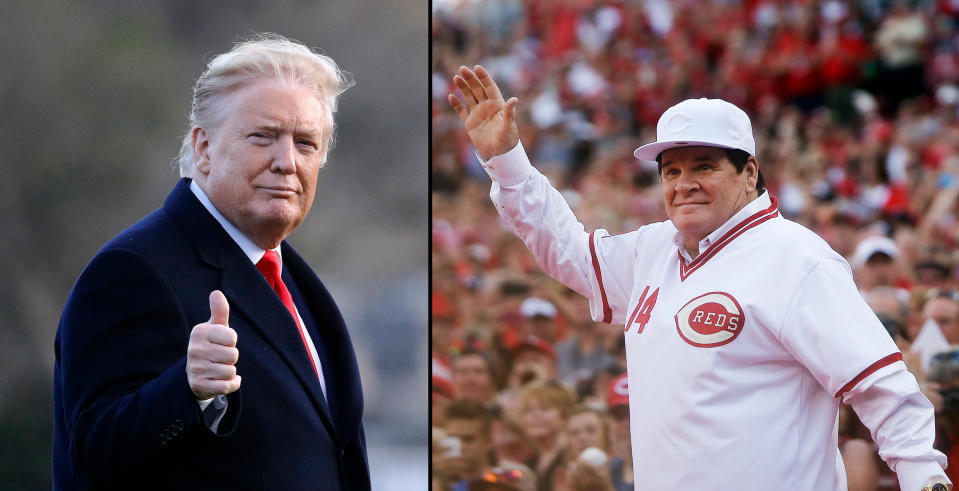 President Donald Trump is giving a thumbs up to Pete Rose's reinstatement bid. (AP)