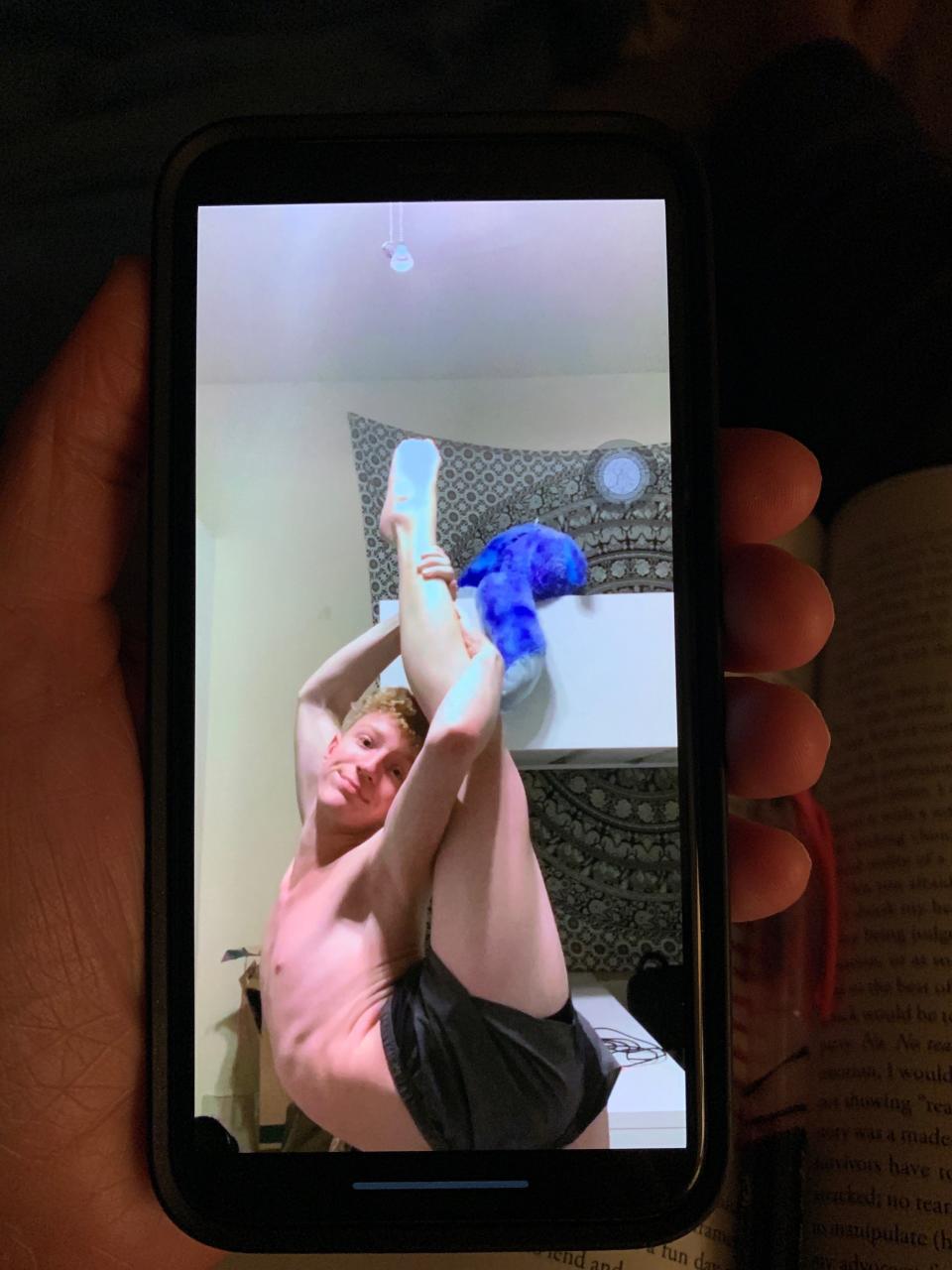 A photo of a Snapchat from Charlie's account, provided by the family, shows Charlie stretching his leg in a pose.