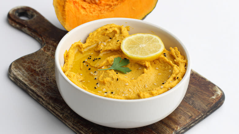 bowl of pumpkin hummus