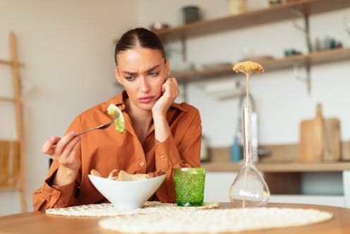 <span class="caption">Orthorexia is characterised by an obsession with eating in a healthy way.</span> <span class="attribution"><a class="link " href="https://www.shutterstock.com/image-photo/sad-young-caucasian-lady-looking-her-2339703293" rel="nofollow noopener" target="_blank" data-ylk="slk:Prostock-studio/ Shutterstock;elm:context_link;itc:0;sec:content-canvas">Prostock-studio/ Shutterstock</a></span>