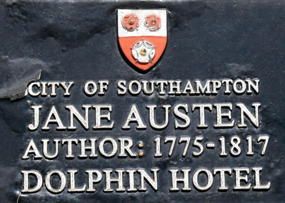 Jane Austen plaque at the Dolphin hotel