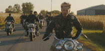 This image released by Focus Features shows Austin Butler in a scene from "The Bikeriders." (Focus Features via AP)