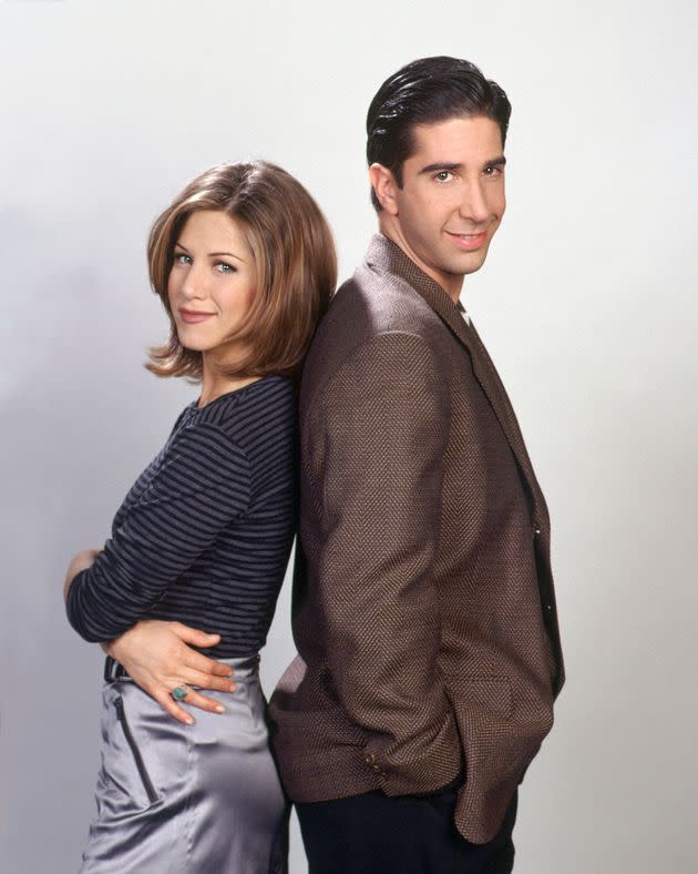 Jennifer Aniston as Rachel Green, David Schwimmer as Ross Geller in Friends. (Photo: NBC via Getty Images)