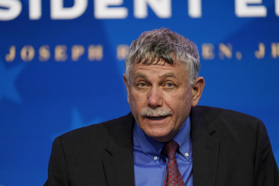 President-elect Joe Biden's nominee for the director of the Office of Science and Technology Policy and adviser on science Eric Lander speaks during an event at The Queen theater, Saturday, Jan. 16, 2021, in Wilmington, Del. (AP Photo/Matt Slocum)