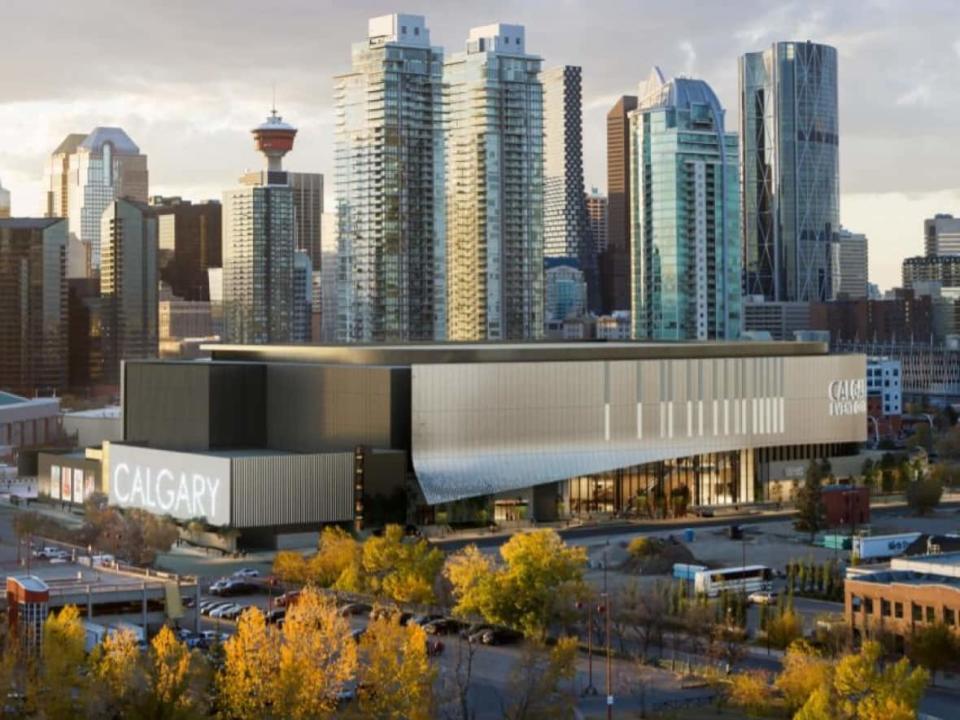 A new rendering of the Calgary arena was presented to the Calgary Planning Commission in November.  (City of Calgary - image credit)