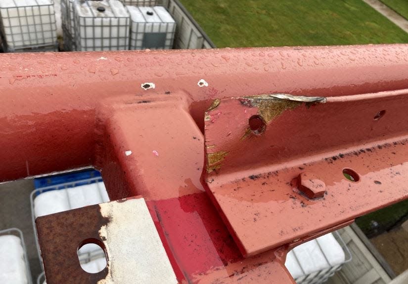 A section of the Top Thrill Dragster ride at Cedar Point that investigators said showed signs of "impact and deformation."