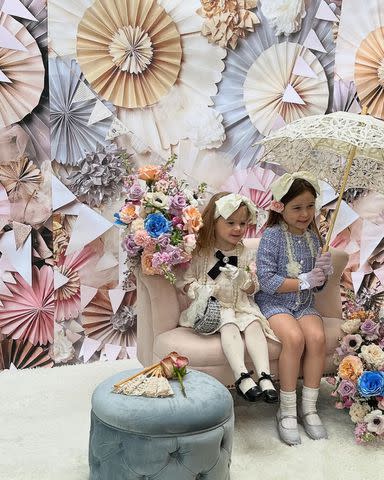 <p>Hilary Duf/ Instagram</p> Mae and Banks in their tea party costumes