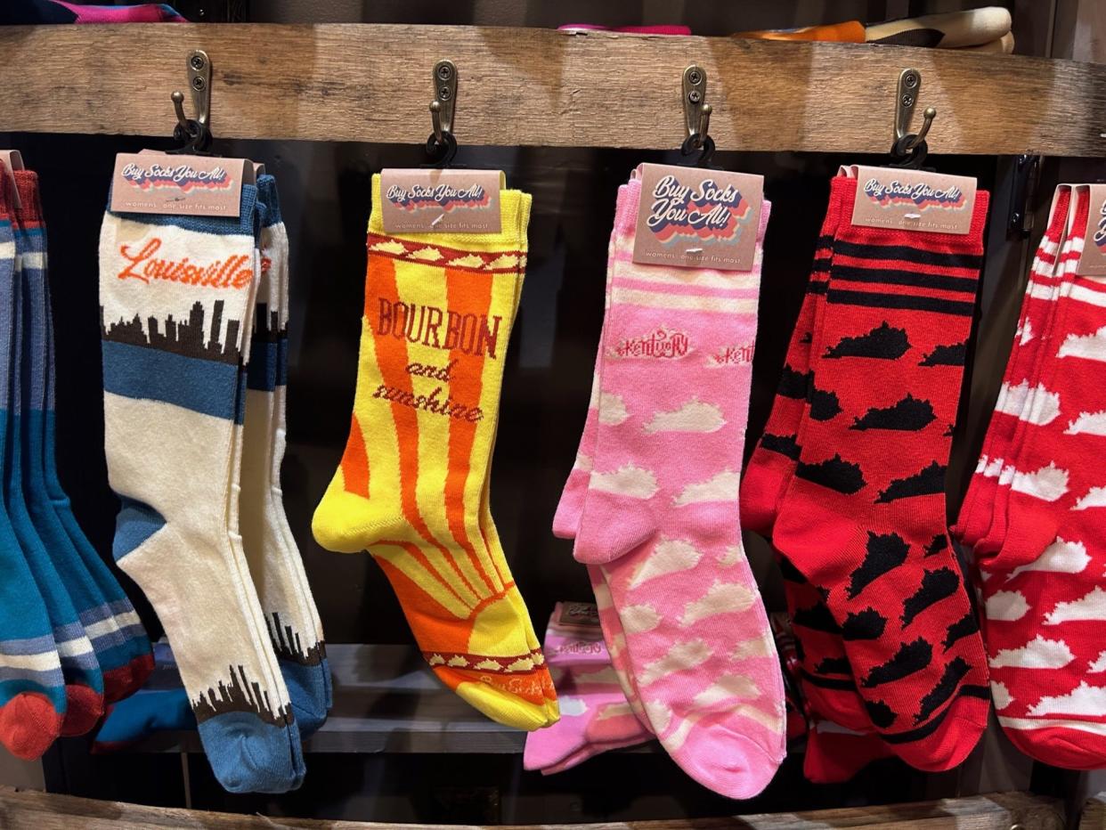Some of Buy Socks You All's Kentucky-themed socks seen on display at Oxmoor Center.