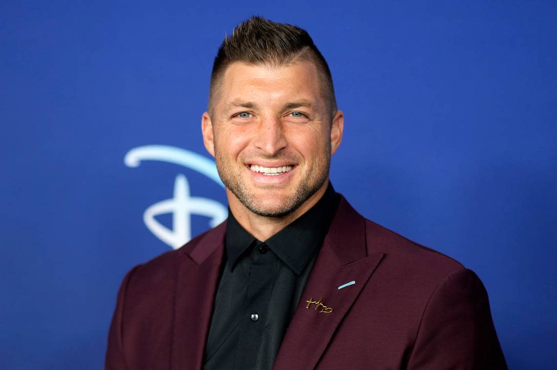 Tim Tebow attends the Disney 2022 Upfront presentation at Basketball City Pier 36 on Tuesday, May 17, 2022, in New York.