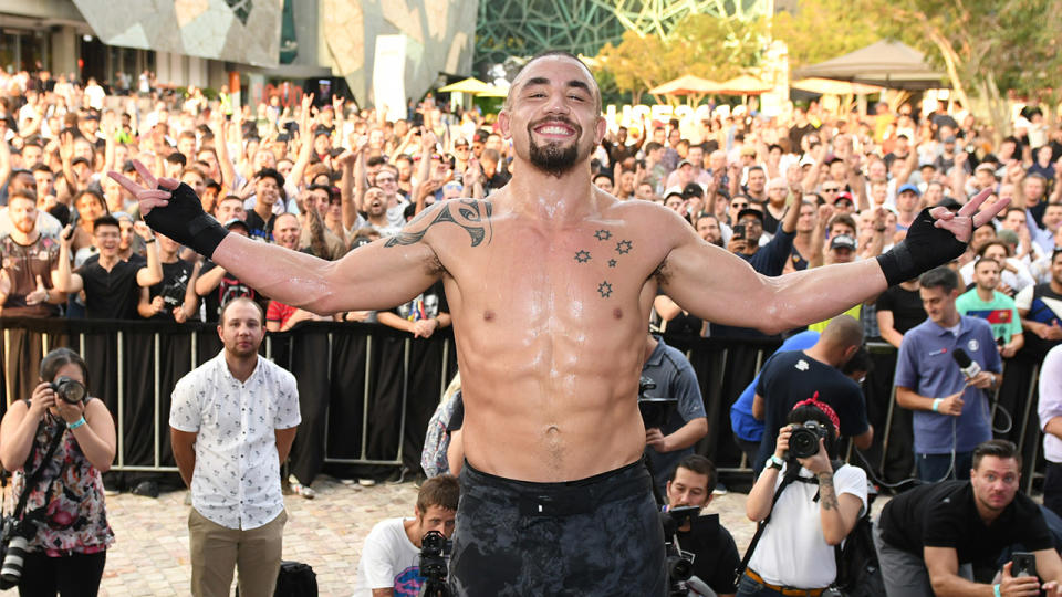 Robert Whittaker of Australia poses after his UFC 234 workout session at Federation Square on February 07, 2019 in Melbourne, Australia. (Photo by Vince Caligiuri/Zuffa LLC/Zuffa LLC)