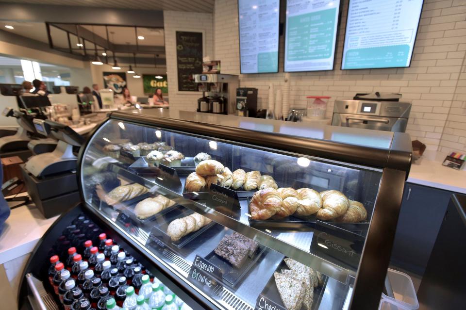 A display case is filled with freshly made-from-scratch baked goods at the newly opened Southern Grounds restaurant located before the TSA security checkpoint inside Jacksonville International Airport.