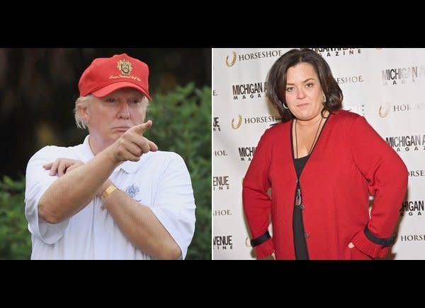There are many celebs who have feuded with Donald Trump, but his ongoing fight with Rosie O'Donnell remains the most memorable.     In 2006, Rosie criticized Trump for not dethroning Miss USA Tara Conner after her drug scandal and she called him a "pimp" and "snake oil salesman."      Never one to take things lying down, Trump responded by calling her a "big, fat pig" and a "loser."     Their feud dragged on until no one wanted to hear what either of them had to say and it unfortunately started up again. <a href="http://www.accesshollywood.com/donald-trump-and-rosie-odonnell-feud-reignited_article_57986" target="_hplink">In December 2011, Trump tweeted</a>, "Same last name, same bad ratings - @lawrence and @rosie," and linked to a YouTube clip of himself ranting about how neither of their talk shows were doing well.     Rosie tweeted back, "How many billionaires sell ties and have crappy non reality shows -- none - go back to selling snake oil #bankruptmuch?"     Neither will spare the public of their immaturity and their feud continues today. 