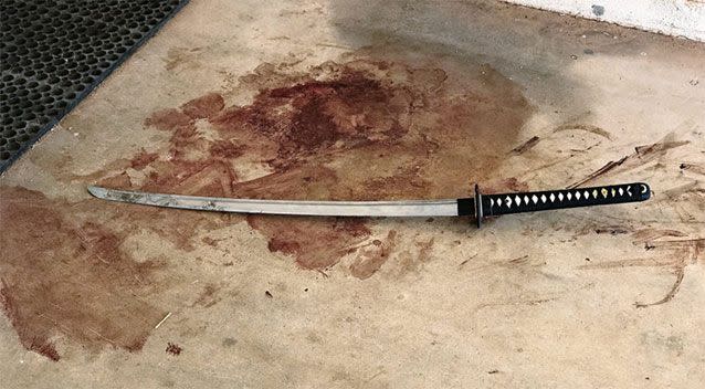 John said this was the aftermath of the 'grey' he claims to have killed in an 'attack' outside his carport door. Picture: Facebook