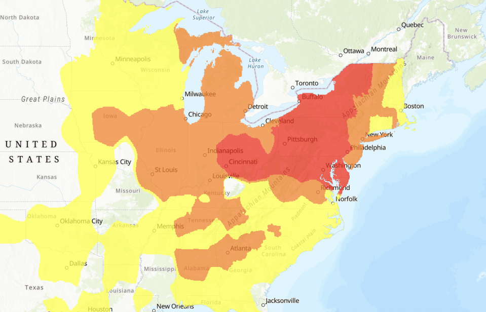 The predicted smoke forecast for Thursday, 28 June (Airnow.gov)