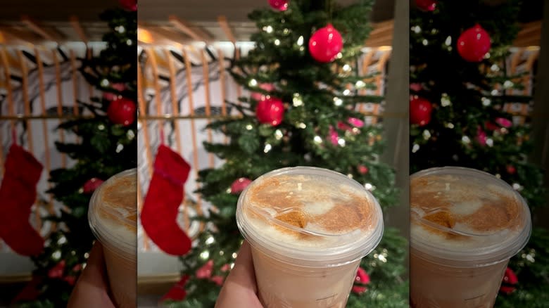 Starbucks Iced Gingerbread Oatmilk Chai with stocking