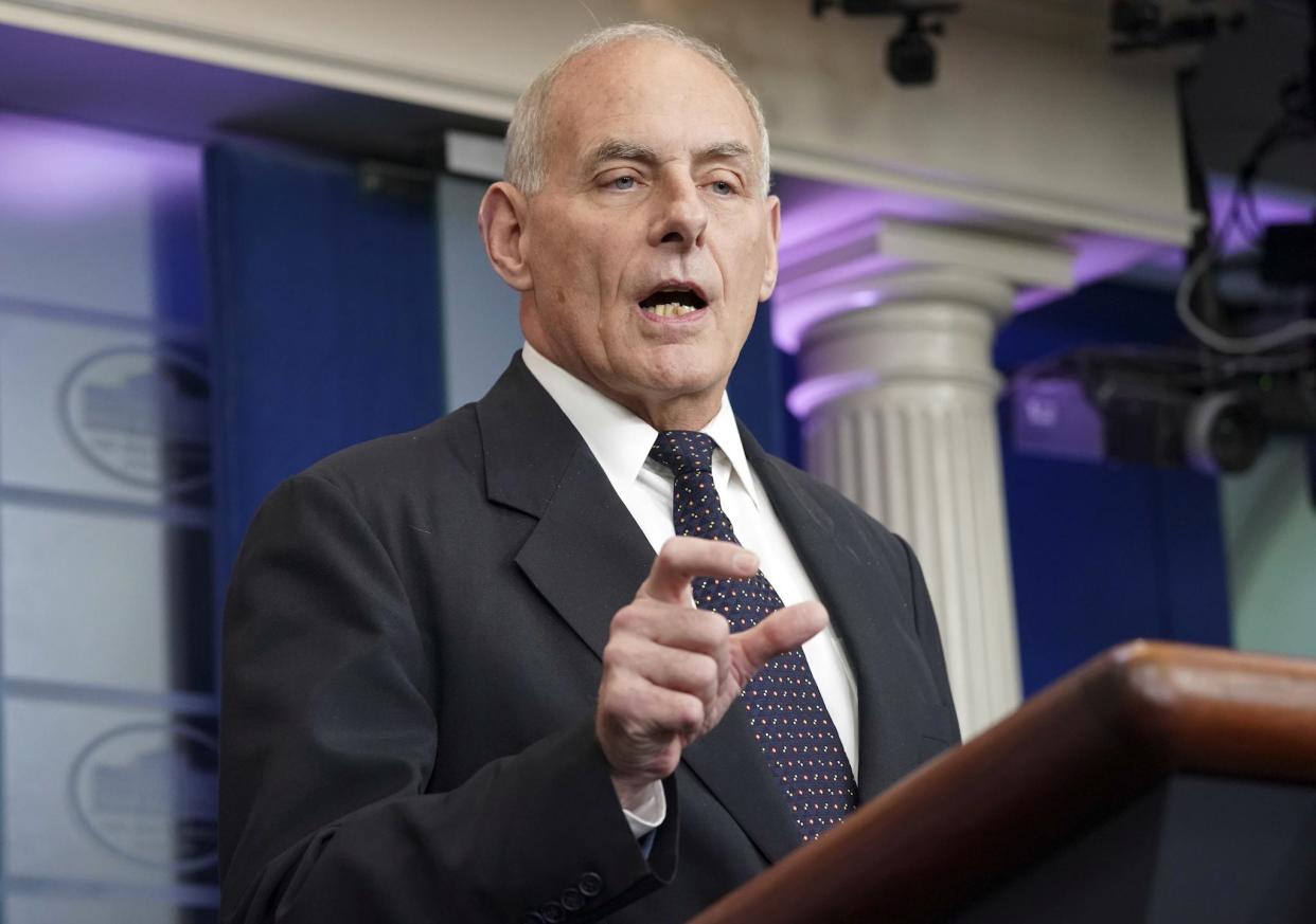 White House Chief of Staff John Kelly speaks to the media during the daily briefing: AP