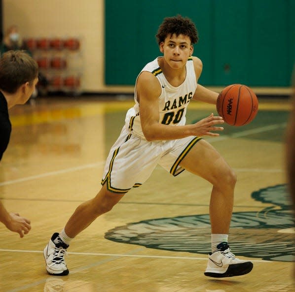 Rocco Breslin handles the ball for Flat Rock during a win over New Boston Huron Friday night.