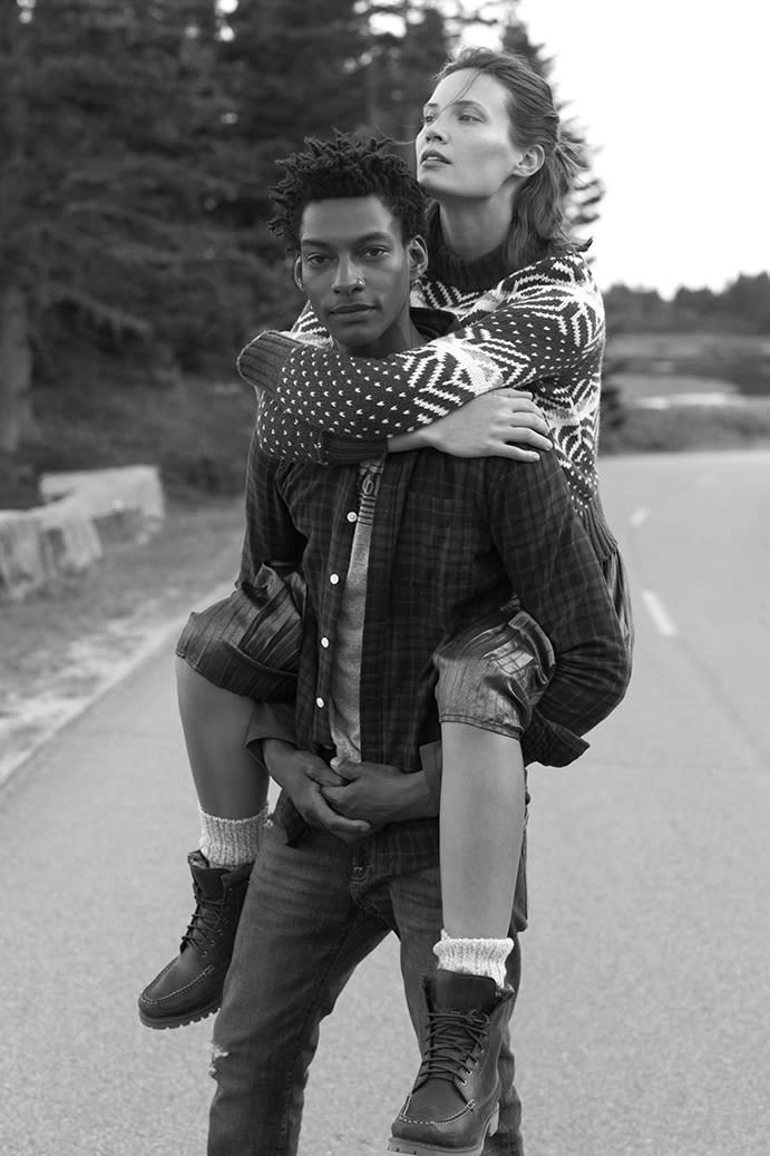 A couple gets cozy in the Abercrombie & Fitch Fall/Winter 2016 campaign. (Photo: Josh Olins and Matt Jones for Abercrombie & Fitch)