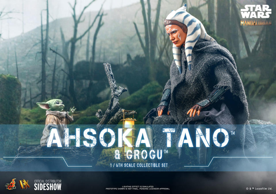 The scene where Ahsoka communes with Baby Grogu is recreated in action figure form.